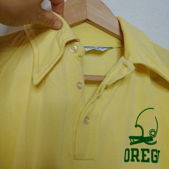 Vintage Champion University of Oregon Ducks Football Polo Shirt Yellow 60s 70s L - Picture 5 of 11